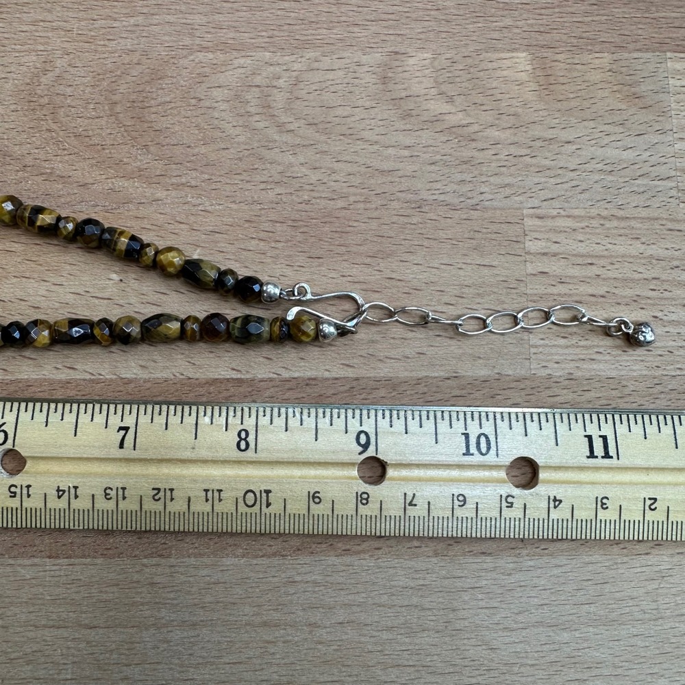 Vintage Women Necklace Brown Tigers Eye Quartz 925 Sterling Silver Boho Gemstone - Picture 11 of 14